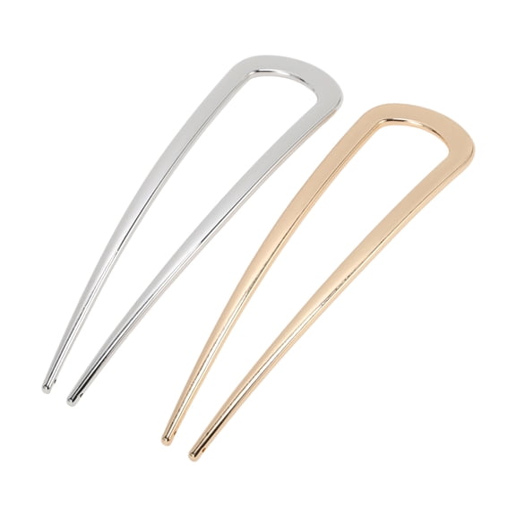 Unique Bargains 2 Pcs Hair Pin Fashion U-shaped Hair Hairpin for Women Gold Tone Silver Tone