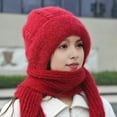 thumbnail image 3 of Beanie Hat Scarf for Women Integrated Ear Windproof Cap Scarf 2 in 1 Scarf Ear Guard Hat Thick Winter Knitted Hat, 3 of 5