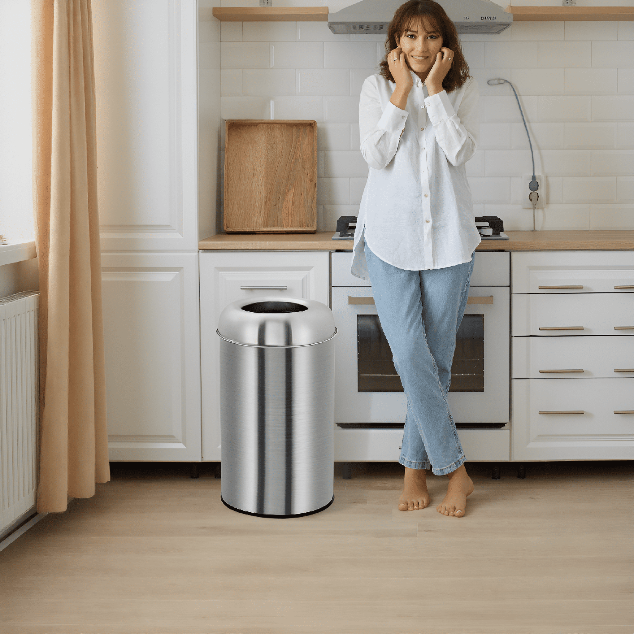 Open Top Trash Can, Commercial Grade Stainless Steel Garbage Can with Removable Inner Bucket, Outdoor Indoor Space-Saving Industrial Waste Container for Home, Office, Restaurant