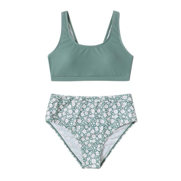 GYRATEDREAM 8-14T Teen Girls' Swimsuits Two-Piece Bikini Tops High Waist Bottom Swimsuit Kids Bathing Suit with Chest Pad, 8-9 Years