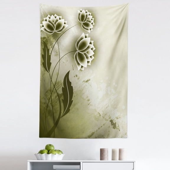 Abstract Tapestry, Flowers Ivy Leaves with Vector Unusual Pattern Image, Fabric Wall Hanging Decor for Bedroom Living Room Dorm, 5 Sizes, Olive Green Dark Green, by Ambesonne