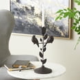 thumbnail image 2 of 7" x 14" Black Polystone Perching Bird Sculpture with Leaf Vine and Copper Shading, by DecMode, 2 of 9