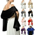 thumbnail image 2 of Wedding Dance Ball Women Satin Shawl Girls Evening Party Banquet Prom Stylish Decorative Scarf Solid Color Decor Black, 2 of 7