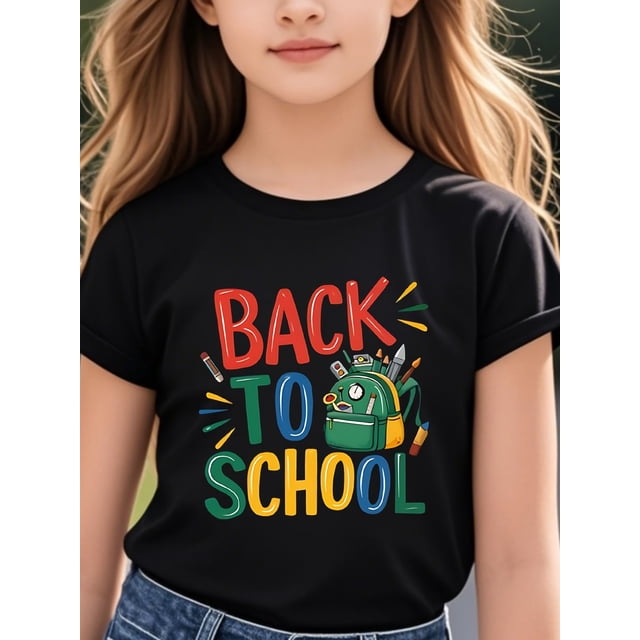 Back to School, Girls' Round Neck T-Shirt Casual Comfort 100% Cotton Printed Tee