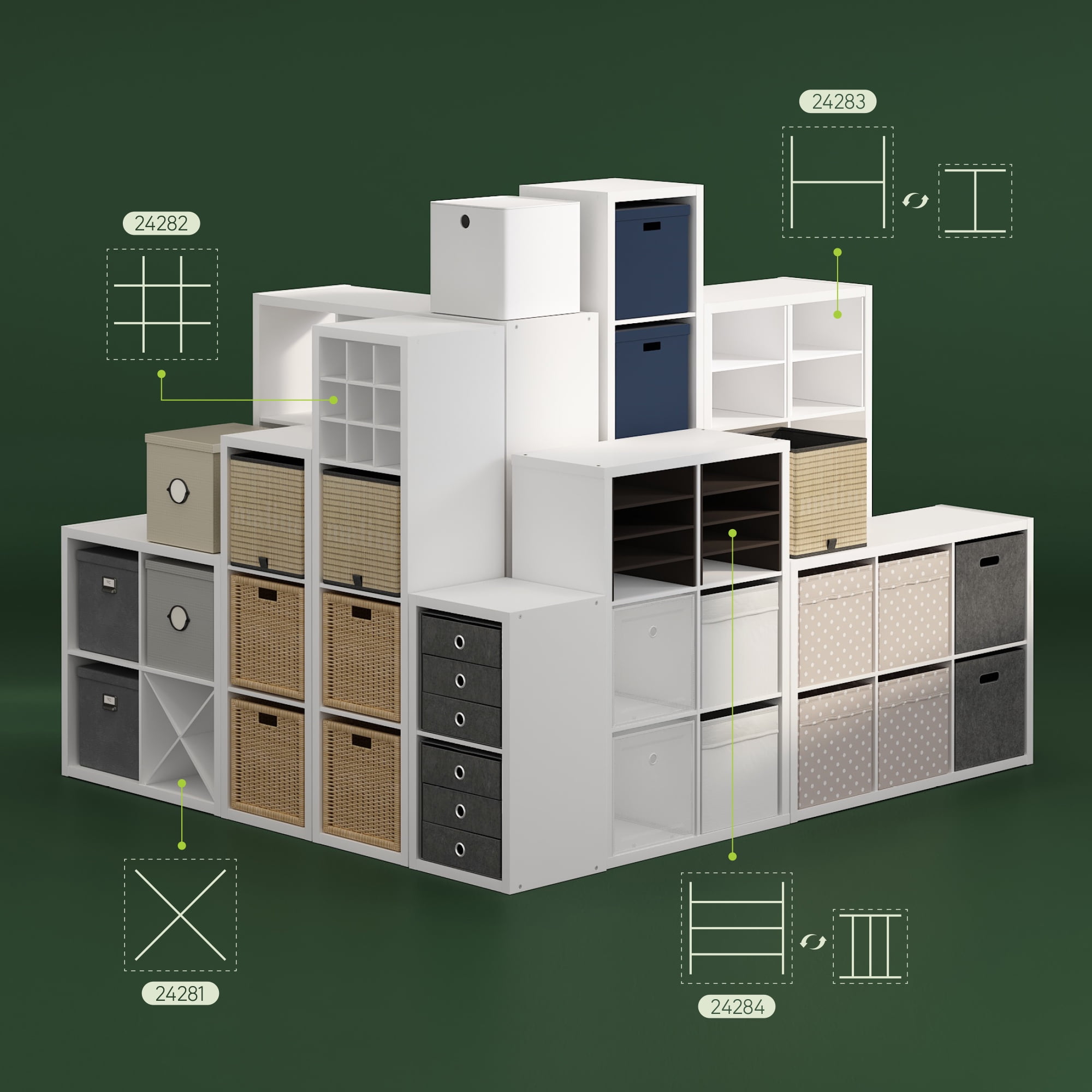 Furinno CUBICLE 9-Compartment Bottle Storage Cube Organizer Insert in White