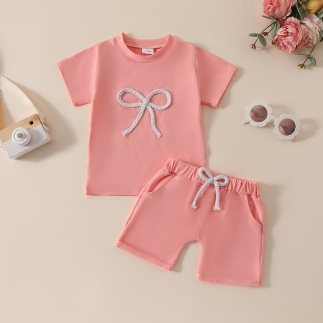 RXIRUCGD 2025 Vêtements d'Été pour Enfants Mode Ensemble Décontracté Manches Courtes Col Rond Boutons Short Uni
