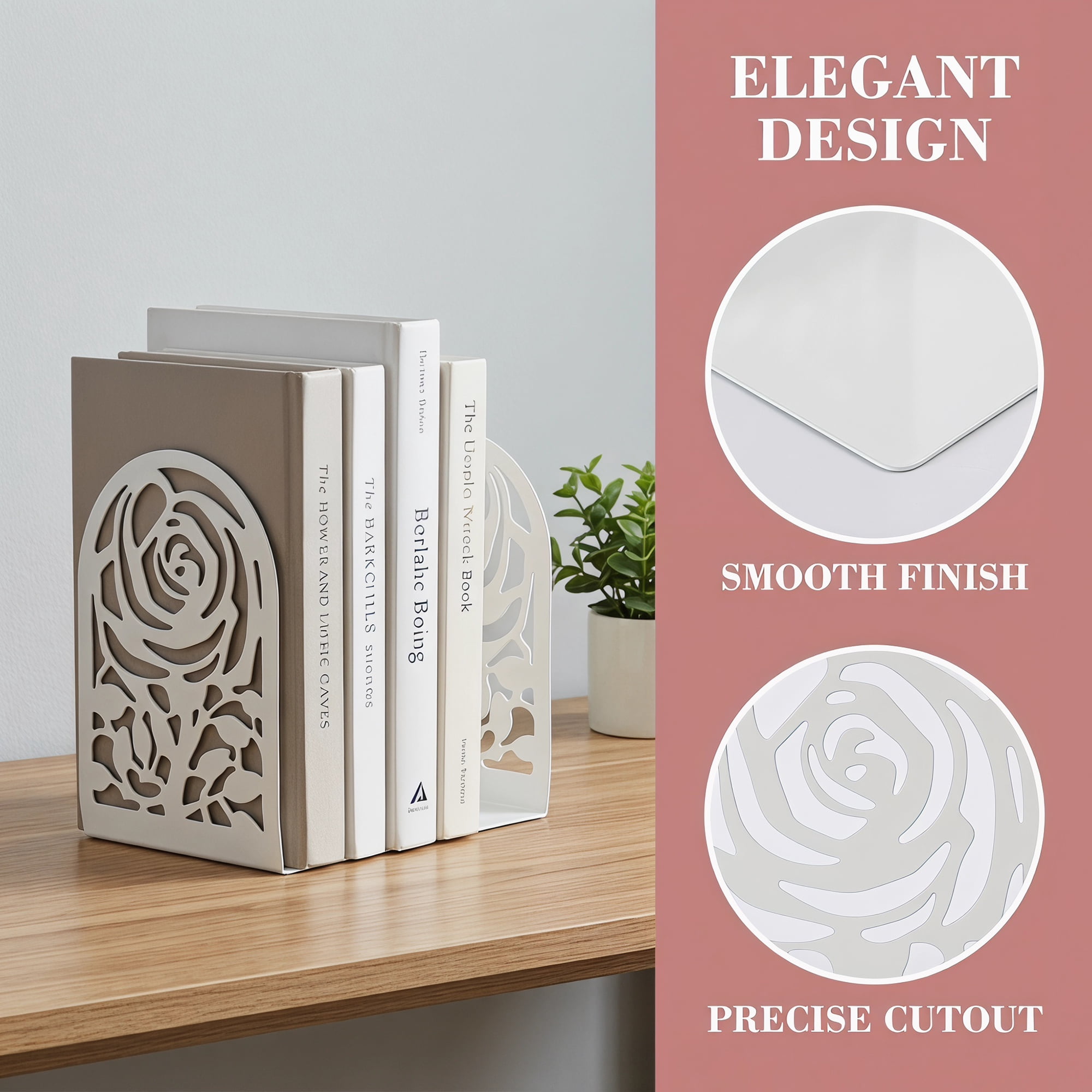 Unique Bargains Large Flower Design Floral Metal Bookends White Style B 4.7"x3.2"x7.3"