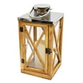thumbnail image 2 of 13.5" Rustic Wood and Stainless Steel Lantern with LED Flameless Pillar Candle with Timer, 2 of 4