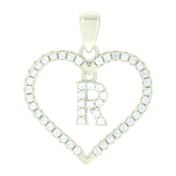 925 Sterling Silver Womens Cubic-Zirconia Initial Alphabet R Heart Charm Pendant