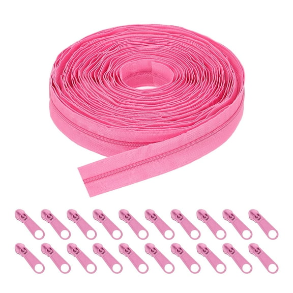 Uxcell 10 Yards 1.2" #5 Nylon Coil Zipper Sewing Tape with 20 Zip Slider, Pink