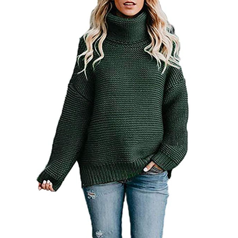 Womens Turtleneck Long Sleeves Chunky Knit Jumper Pullover Sweater,Women Knitting Pullover Casual Colour Stitching Long Sleeve High Collar Sweater 