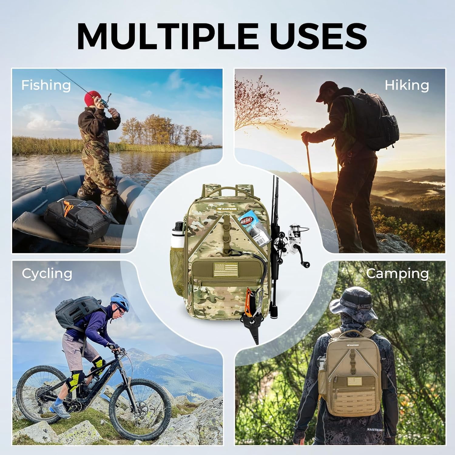 KastKing Fishing Tackle Backpack,Water-Resistant Fishing Bag With 2 Rod Holders,Fishing Gear and Equipment -KarryAll KastMate