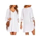 thumbnail image 4 of VISgogo Vestido de playa de gasa de color sólido con cuello en V y manga 3/4 con botones y ajuste holgado para mujer VISgogo  moda, 4 of 5