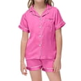 thumbnail image 3 of FINALGANG Girls Valentine's Day Homewear Set Letter Printed Short Sleeved Button Lapel Top Loose Fit Shorts Outfit For Kids Casual Daily Home Relaxation Fashionable Set, 3 of 5