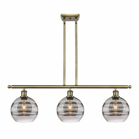 516-3I-AB-G556-8SM-Innovations Lighting-Rochester - 3 Light Stem Hung Island In Industrial Style-10.38 Inches Tall and 36 Inches Wide-Antique Brass