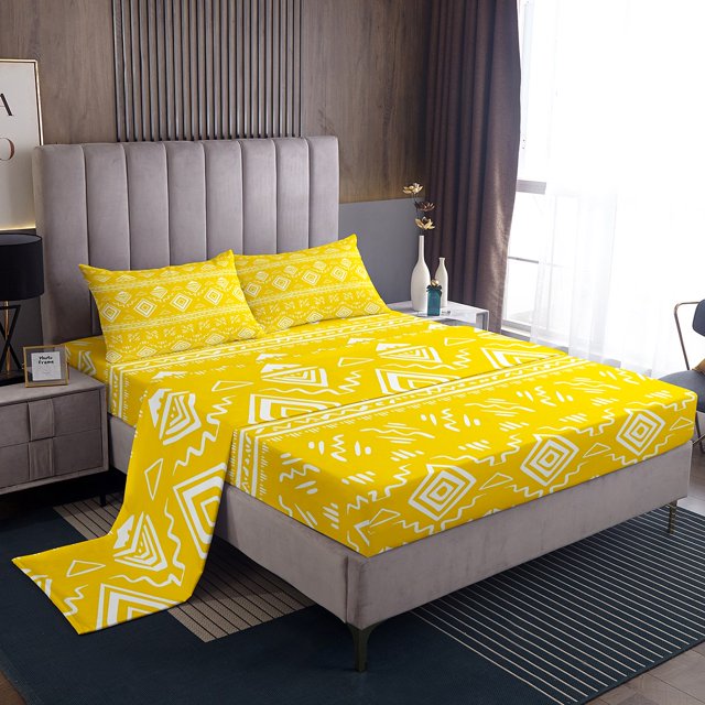 Erosebridal Ensemble de Draps Hippie Aztèque Format Simple, Ensembles de Literie Bohémiens du Sud-Ouest Format Simple, Jaune 3 Pcs