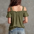 thumbnail image 3 of Lmueinov 2026 Summer Women's Cold Shoulder Ruffle Strap Tops, Casual V Neck Loose Fit Short Sleeve Blouses S-2XL, 3 of 4