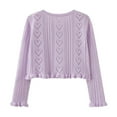 thumbnail image 4 of yillto Little Girls Long Sleeve Cardigan Round Neck Ribbed Knitted Kids Girl Lightweight Coat, 4 of 7