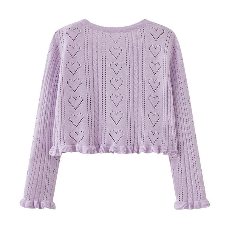 Girls Shrug Cardigan Size Fall Long Sleeve Open Front Heart