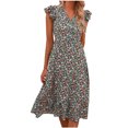 thumbnail image 1 of Vestido largo con estampado de volantes sin mangas suelto con cuello en V bohemio a la moda para mujer Fridja  hjkh7064, 1 of 9