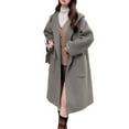 thumbnail image 3 of Women's Mid-Length Hooded Coat, Toggle Button Wool Blend Jacket, Casual Fall Winter Coat, Oversized Pocket Trench, Elegant Loose Fit Outerwear Grey XXL, 3 of 3