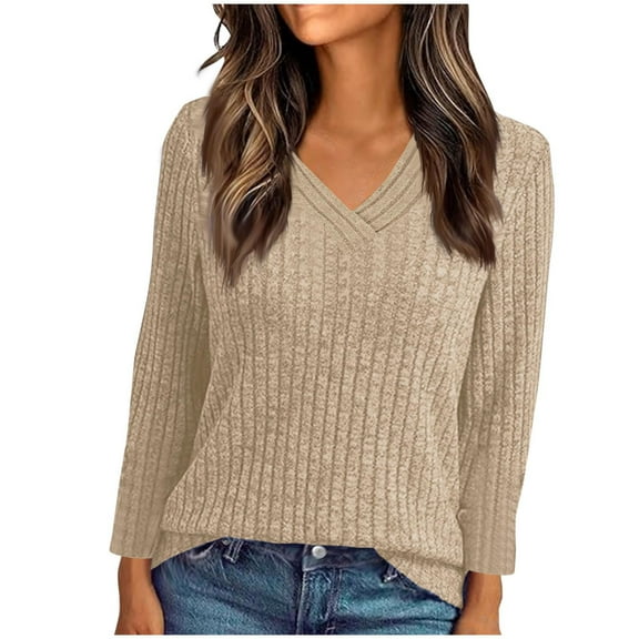 ShiShine V Neck Long Sleeve Shirts for Women Fall Tops Tunic Sweaters Loose Fit 2025