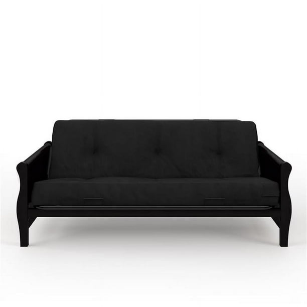 DHP Monty Full Size Espresso Wood Arm Futon Frame with 8" Futon Black