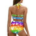 thumbnail image 2 of Suhoaziia Women Bikini Sexy Sporty Tie Closure Halter Ruched Bikini Underwear Size XL,Rainbow Stripe Love Lightweight Halter Tie Back Sexy Tops with Cups Beachwear, 2 of 6