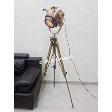 Classic Vintage Tripod Floor Lamp Nautical Copper Searchlight Tripod Lamp