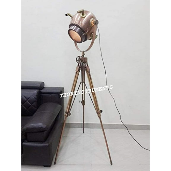 Classic Vintage Tripod Floor Lamp Nautical Copper Searchlight Tripod Lamp