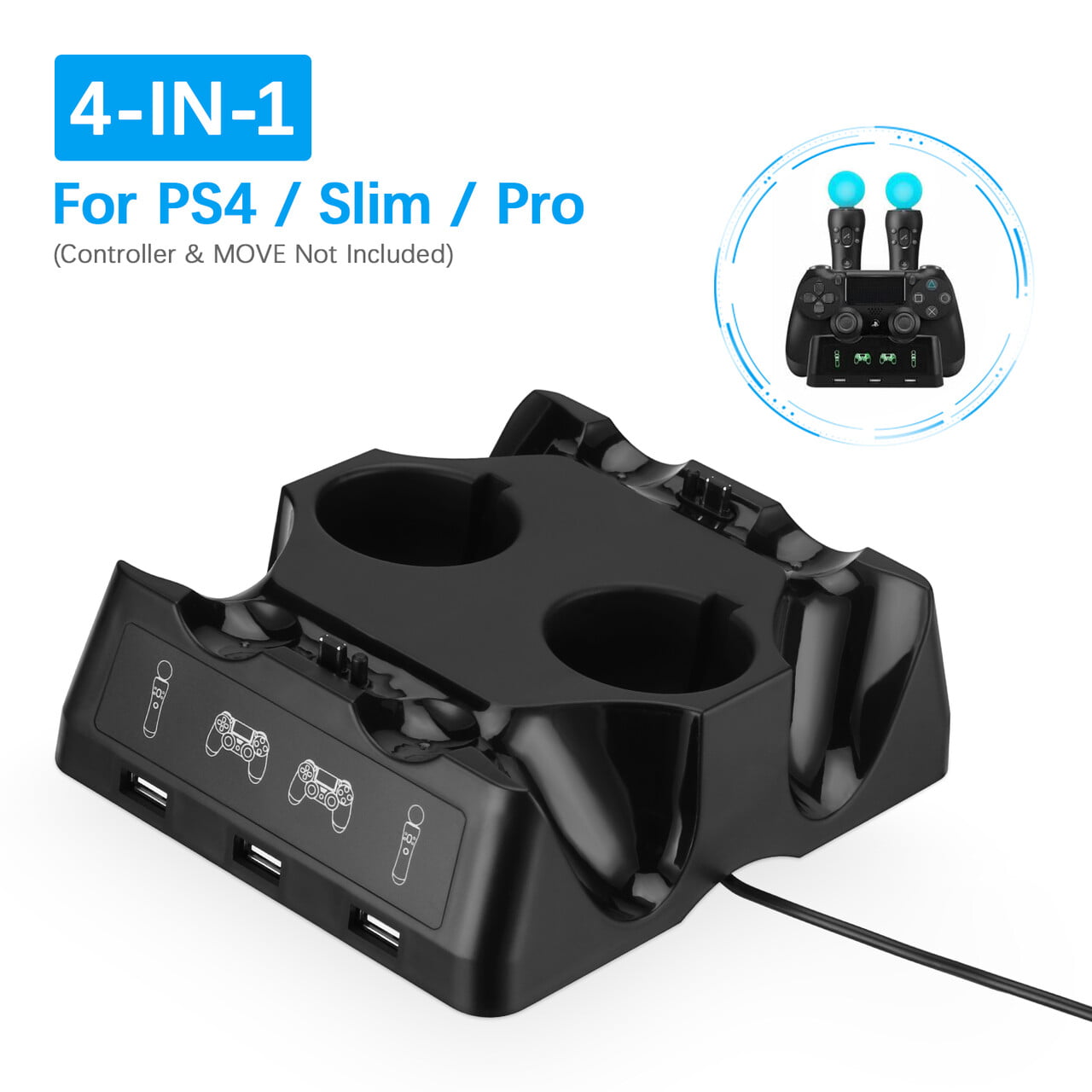 4 In 1 Controller Charging Dock Station For Playstation Ps4 Move Ps4 Vr Move Controller And Vr Charger Stand Walmart Com Walmart Com