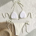 thumbnail image 3 of PWPSG Gingham Textured Halter Triangle Bikini Two Piece Swimsuit with Tie Side High Cut Leg Bottom Beige M, 3 of 6