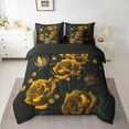 thumbnail image 3 of Manfei Fashion Orange Rose 7 Pieces Bedding Comforter Set for Adult, Flower Floral Full Bedding Set, Romantic Anniversary Reversible Fitted Sheet Flat Sheet, Microfiber Bedroom Decor, 3 of 8