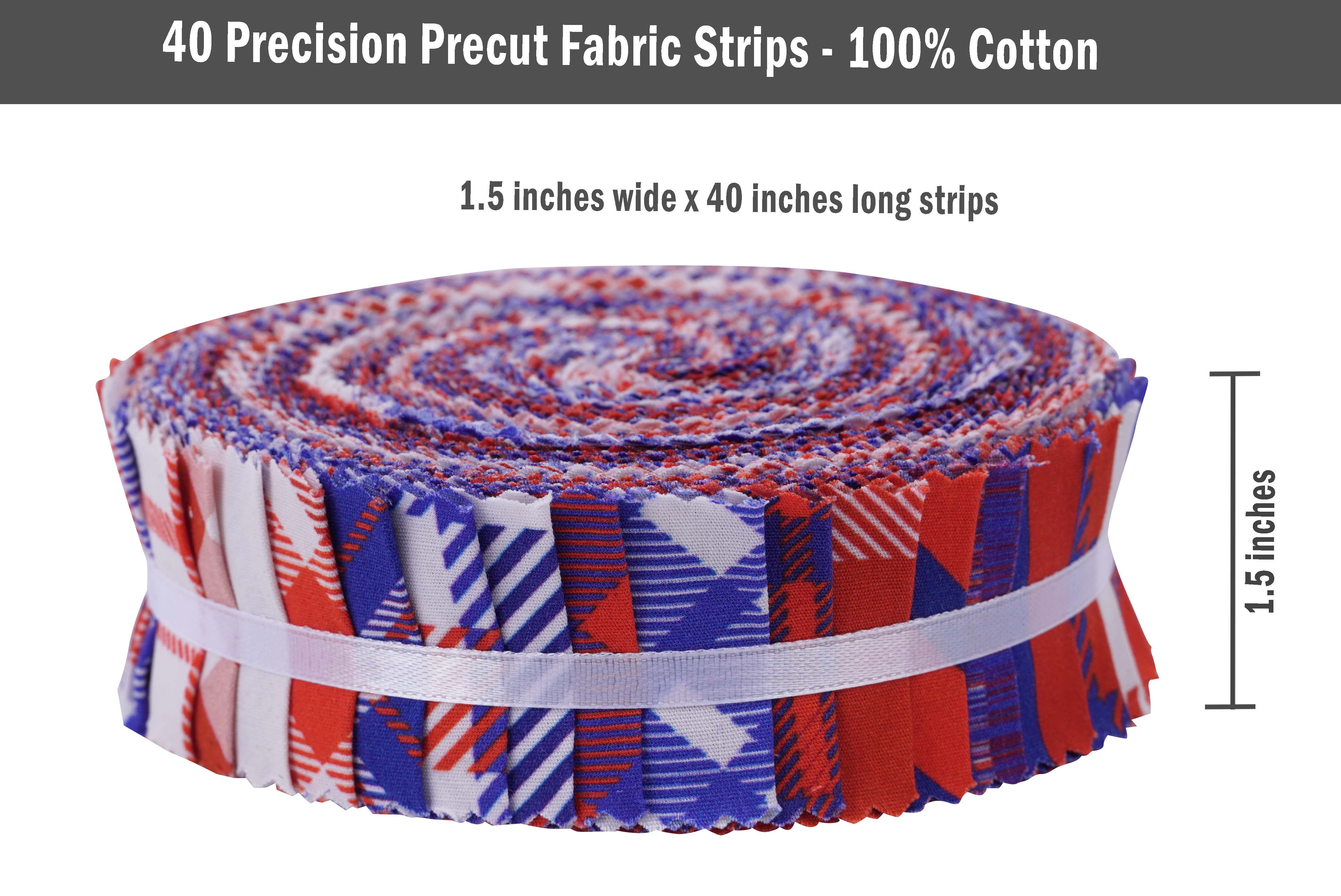 Soimoi 40Pcs Check & Tartan Print Precut Fabrics Strips Roll Up 1.5x42inches Cotton Jelly Rolls For Quilting - Red, Blue & White