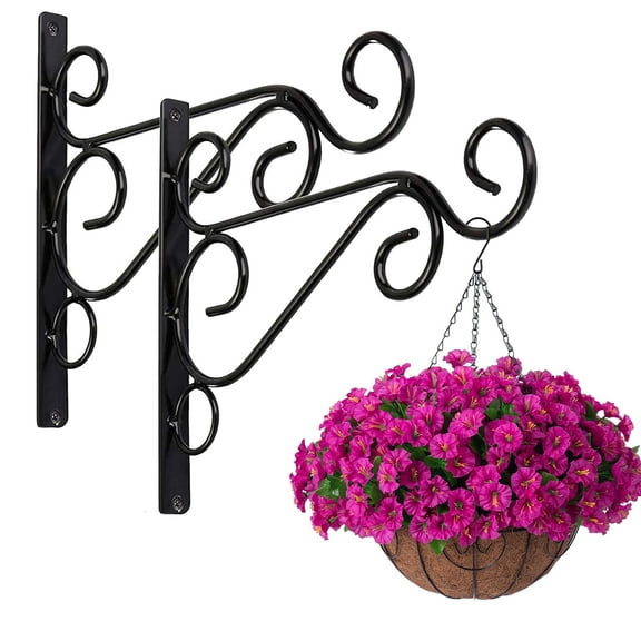 Ywuzuh Fence Post Plant Hangers 2 Pack 11.8in Plant Hangers with Wall Mounted Solid Steel Indoor Hooks, Basket Lantern/Light/Bird Feeder