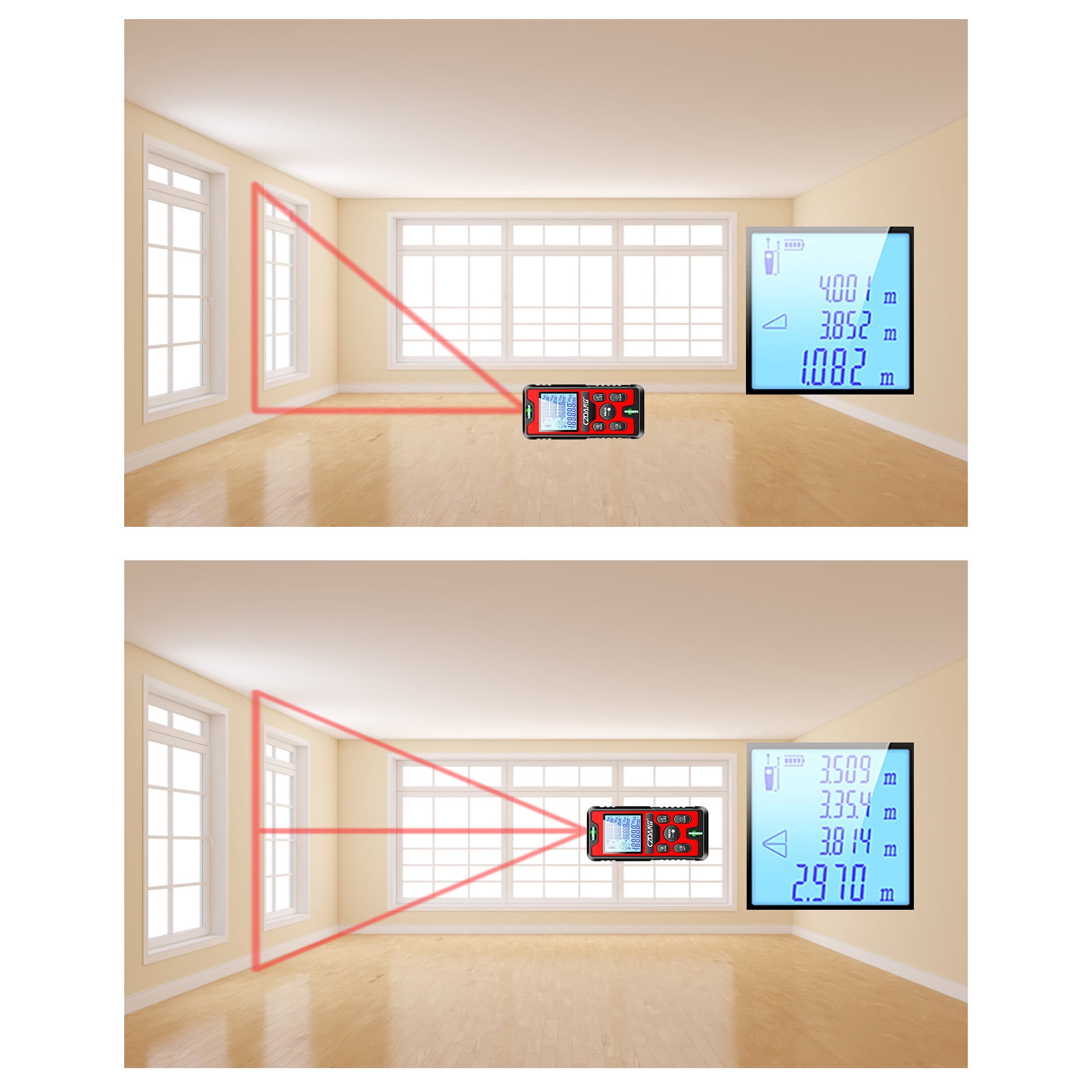 Distance Measurer Handheld Electronic Tape Measure With LCD Display Rechargeable For Indoor/Outdoor Use Construction