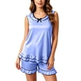 thumbnail image 6 of qolati Silk Pajamas Set for Women Comfy Ruffle Cap Sleeve Satin Pjs Tank Top and Shorts Nightwear Two Piece Soft Sleepwear Lounge Sets Sky Blue XL, 6 of 7