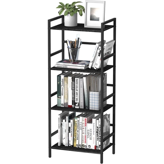 Bookshelf with Storage Black Bookcase Shelf Industrial Wooden Bookshelves 4 Tier Office Book Shelf Organizers and Storage Etagere Shelves for Living Room Bedroom