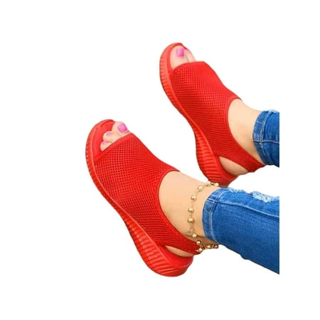 

SIMANLAN Women s Sports Knitted Sandals Summer Slip On Peep Toe Orthotic Sandalias Outdoor Walking Beach Flat Shoes Size 4-12