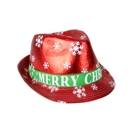 Adults Merry Christmas Winter Snowflake Red Fedora Hat Costume Accessory