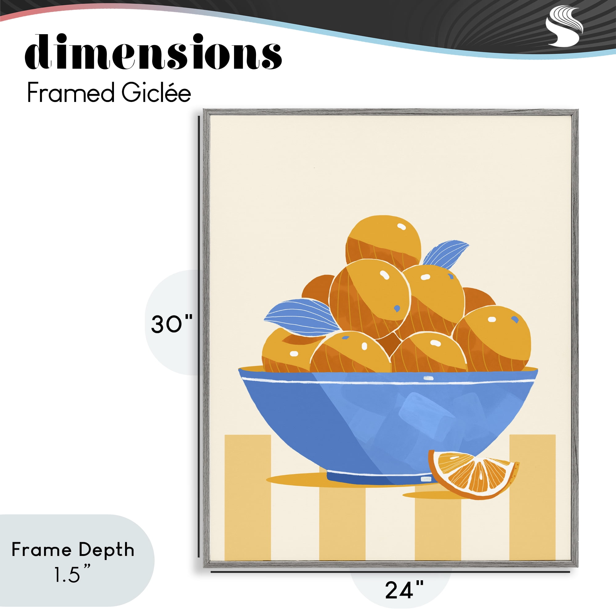 Stupell Industries Orange Citrus Bowl Striped Gray Framed Giclee Art, design by Lucca Sheppard