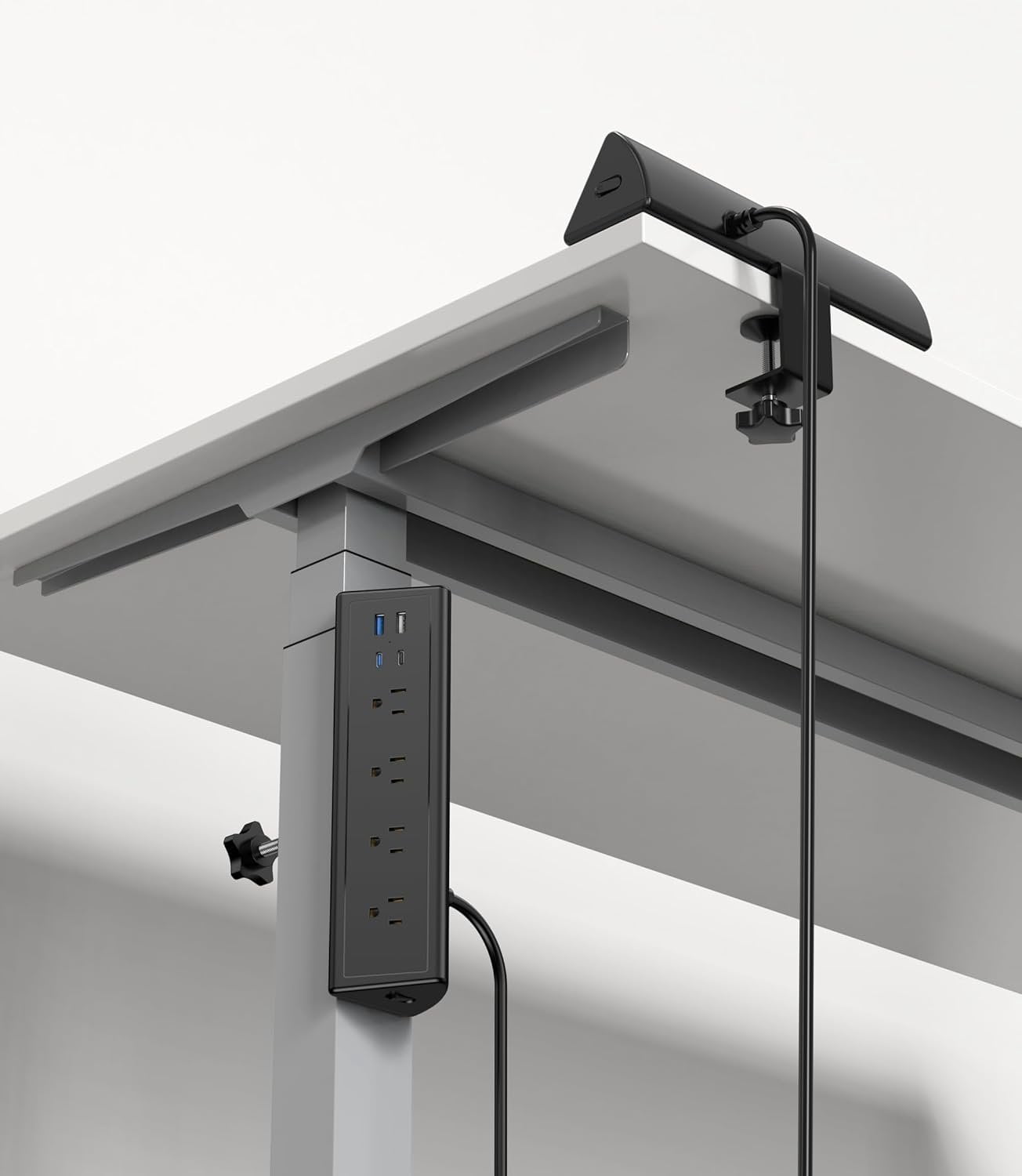 Desk Clamp Power Strip,20W   Station,Surge Protector Nightstand Edge Mount,1875W Extension Cord with Multiple Outlets,2 USB-C,2 USB-A,for  Office (Black, 2 count-6 FT)