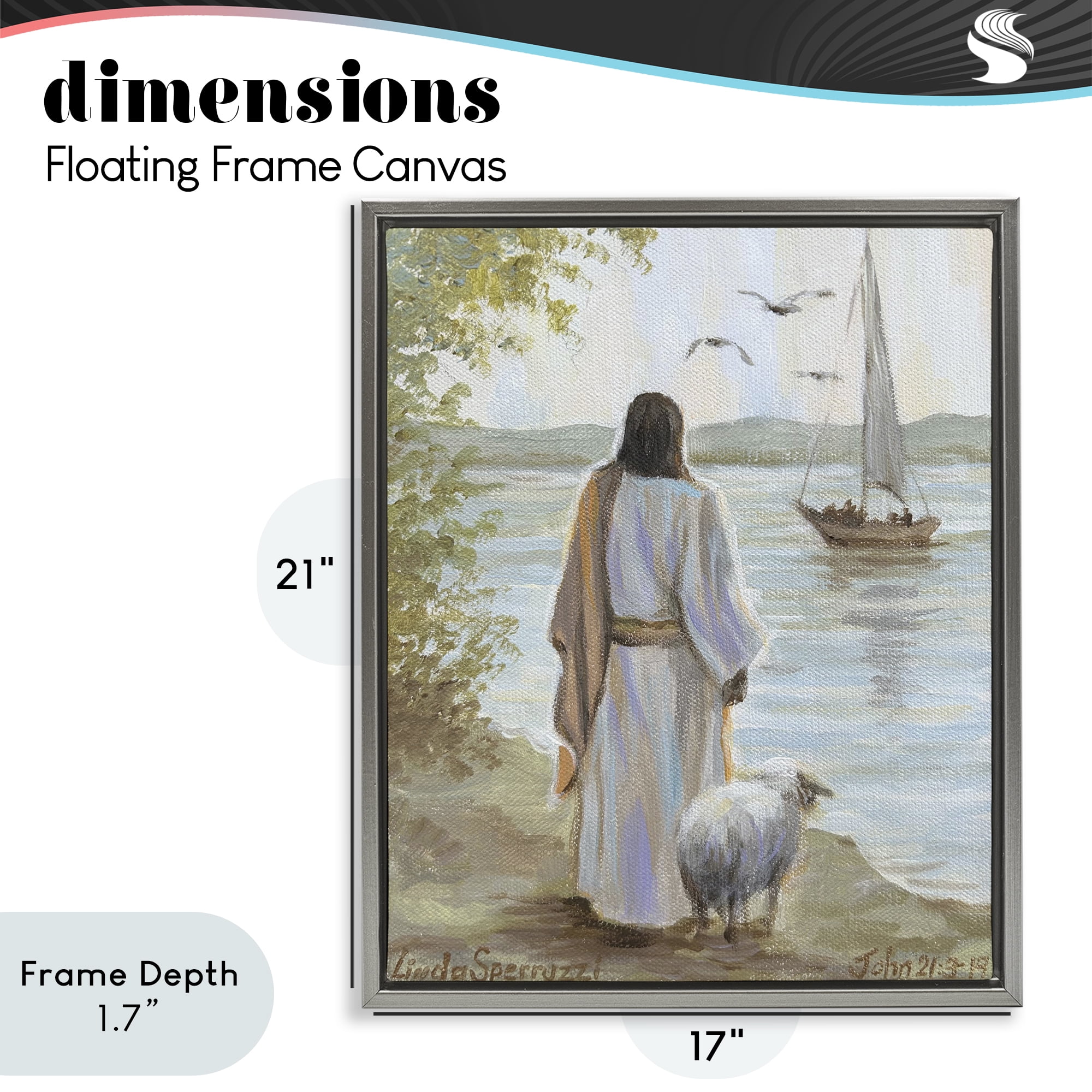 Stupell Industries Jesus Waiting Ashore Gray Framed Floater Canvas Wall Art, design by Linda Sperruzzi