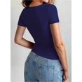 thumbnail image 5 of Womens Basic T Shirts Summer Short Sleeve Crewneck Slim Fit Cute Crop Tops Navy Blue S, 5 of 7