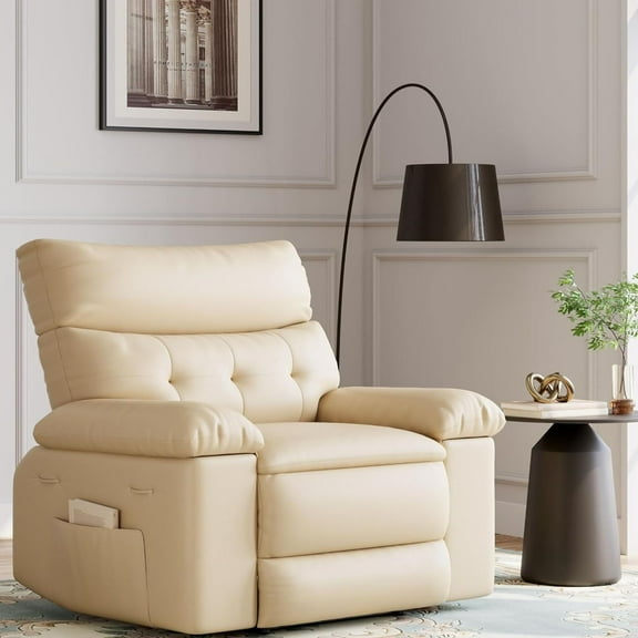 Huloretions Oversized Wide Recliner Chair - Heat and Massage, PU Leather Large Manual Recliner for Adults, Comfort Lazy Chair with 1.5X Sponge Filling and Easy Recline Mechanism for Relaxation