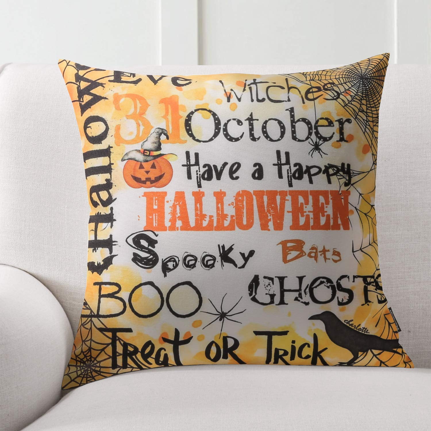 Phantoscope Halloween Collection Decorative Throw Pillow, 18" x 18", Night Crow, 4 Pack