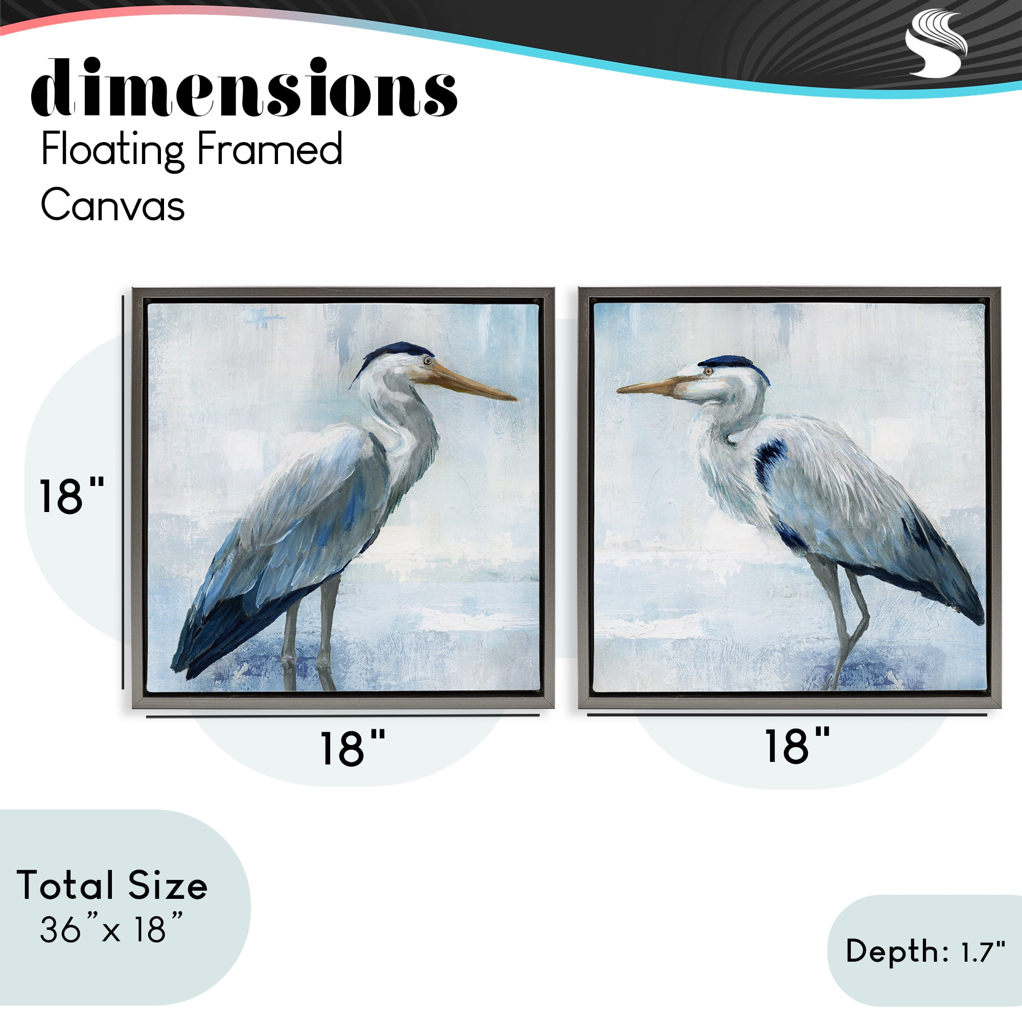 Stupell Industries Faded Blue Coastal Herons 2 Piece Gray Framed Floater Canvas Set, design by Nan