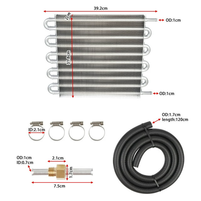 10 Row Aluminum Remote Control Transmission Oil Cooler Radiator Converter Kit Silver -