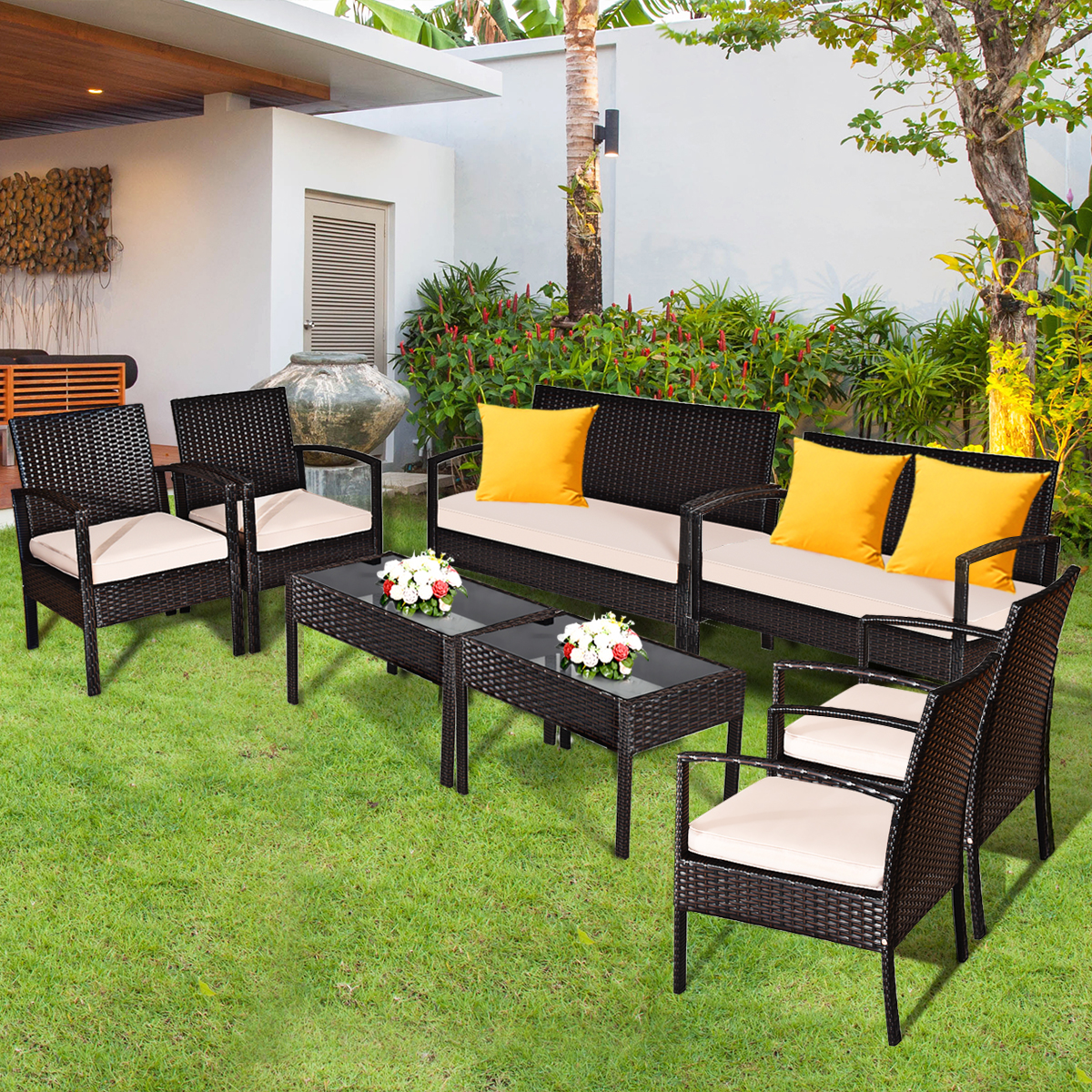 Patiojoy 4PCS Conversation Wicker Set Patio Rattan Table&Cushioned Chair - image 3 of 5
