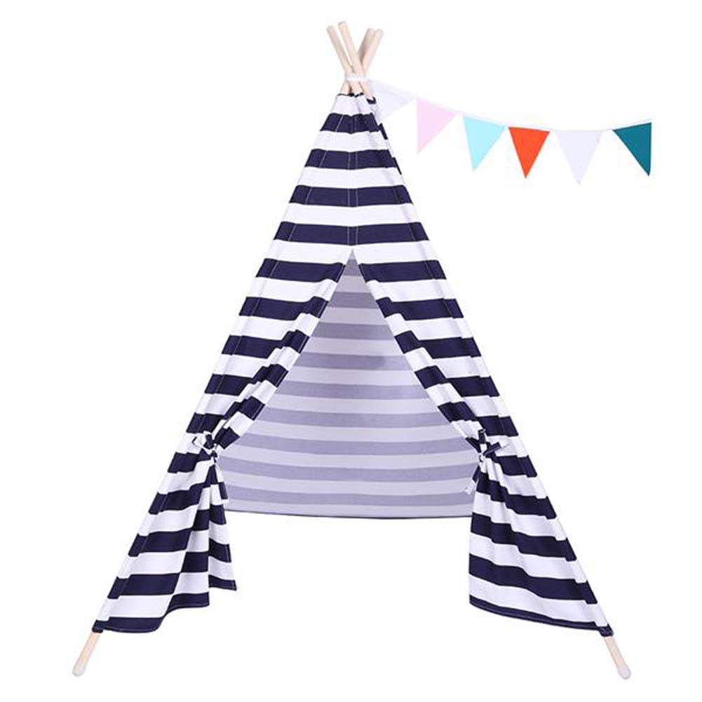 Kepooman Foldable Kids Play Tent, Indoor Outdoor Natural Cotton Canvas Teepee for Children Boys Girls, Blue Kepooman Foldable Kids Play Tent, Indoor Outdoor Natural Cotton Canvas Teepee for Children Boys Girls, Blue